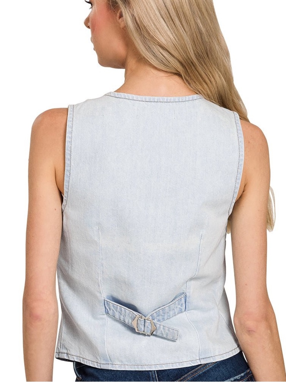 ✨Zenana Light Blue Denim Vest Women Jeans Size M - Picture 2 of 12